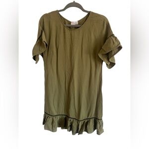 Red Valentino Olive Green Shift Dress with Ruffle Hem, size 40